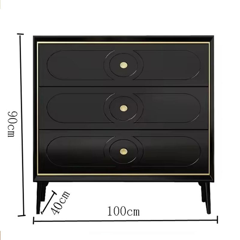 Luxury Black 3-Drawer Dresser - Elegant Storage Cabinet with Gold Accents