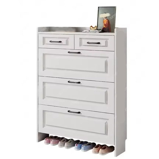 Modern White 5-Drawer Dresser with Shoe Storage - Multi-Functional Cabinet Organizer