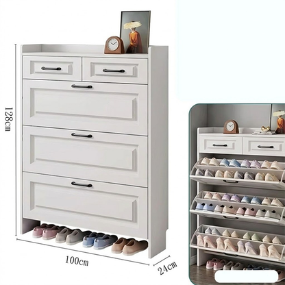 Modern White 5-Drawer Dresser with Shoe Storage - Multi-Functional Cabinet Organizer