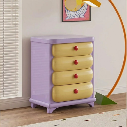 Playful Cartoon-Inspired 4-Drawer Dresser - Purple & Yellow Kids' Storage Cabinet