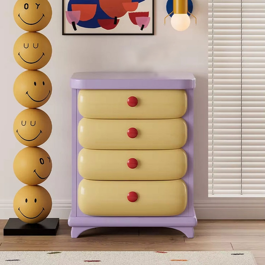 Playful Cartoon-Inspired 4-Drawer Dresser - Purple & Yellow Kids' Storage Cabinet
