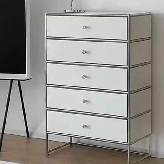 Modern Minimalist 5-Drawer Dresser - White Storage Cabinet with Metal Frame