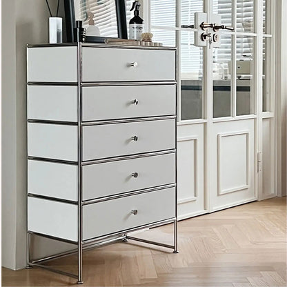 Modern Minimalist 5-Drawer Dresser - White Storage Cabinet with Metal Frame