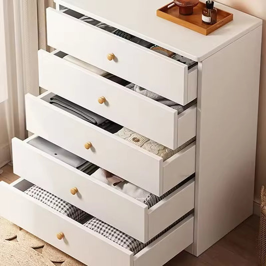 Modern White 5-Drawer Dresser - Minimalist Wooden Storage Cabinet with Round Knobs