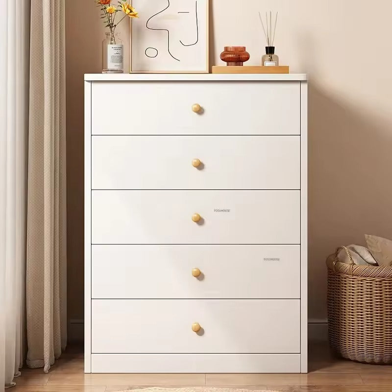 Modern White 5-Drawer Dresser - Minimalist Wooden Storage Cabinet with Round Knobs