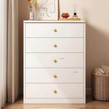 Modern White 5-Drawer Dresser - Minimalist Wooden Storage Cabinet with Round Knobs