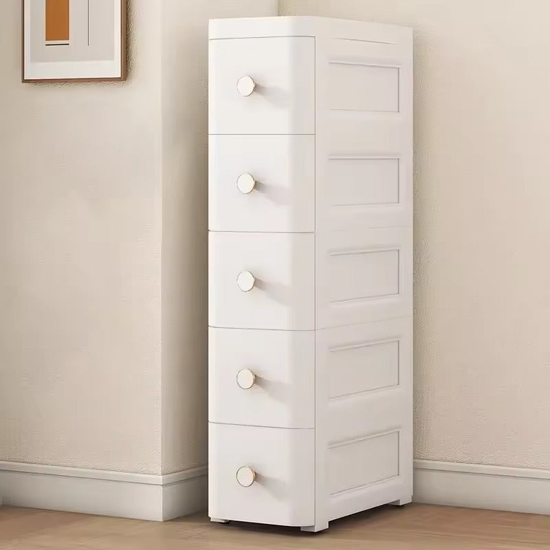 Modern White Tall 5-Drawer Cabinet - Space-Saving Storage Organizer