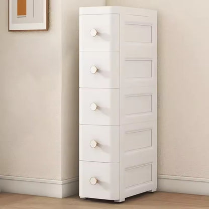 Modern White Tall 5-Drawer Cabinet - Space-Saving Storage Organizer