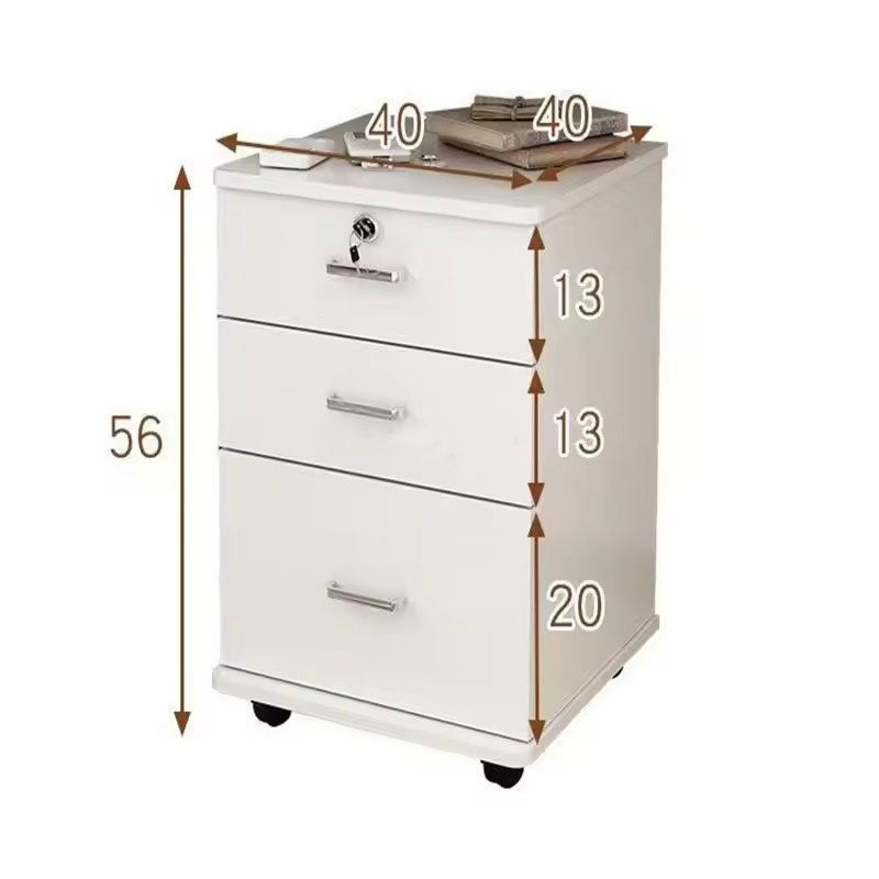 Modern White 3-Drawer Mobile Filing Cabinet - Lockable Office Storage on Wheels
