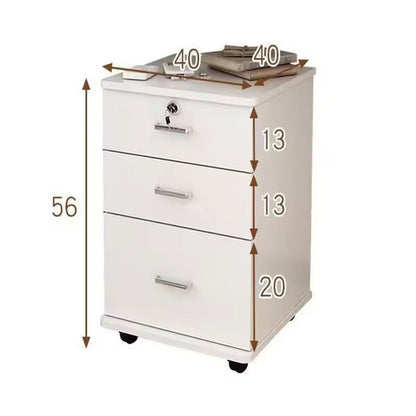 Modern White 3-Drawer Mobile Filing Cabinet - Lockable Office Storage on Wheels
