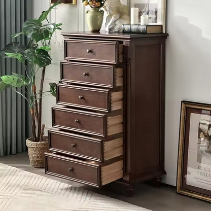 Vintage Wooden 6-Drawer Chest - Classic Tall Dresser with Elegant Detailing