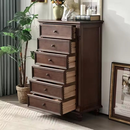 Vintage Wooden 6-Drawer Chest - Classic Tall Dresser with Elegant Detailing