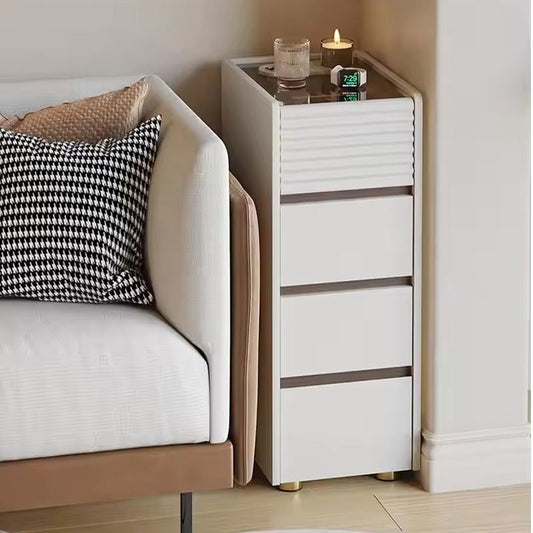 Slim Modern White 4-Drawer Nightstand - Space-Saving Bedside Storage Cabinet