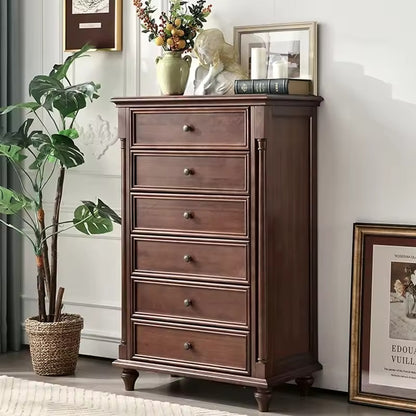 Vintage Wooden 6-Drawer Chest - Classic Tall Dresser with Elegant Detailing