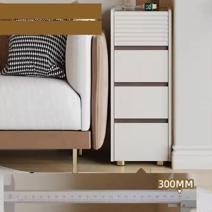 Slim Modern White 4-Drawer Nightstand - Space-Saving Bedside Storage Cabinet