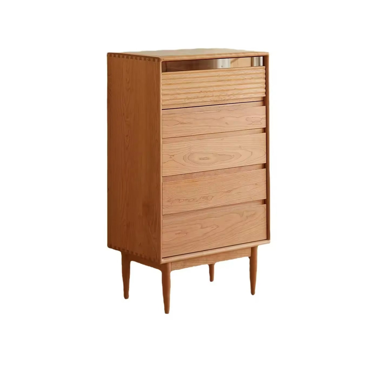 Mid-Century Modern Wooden 5-Drawer Dresser - Natural Oak Finish Storage Cabinet