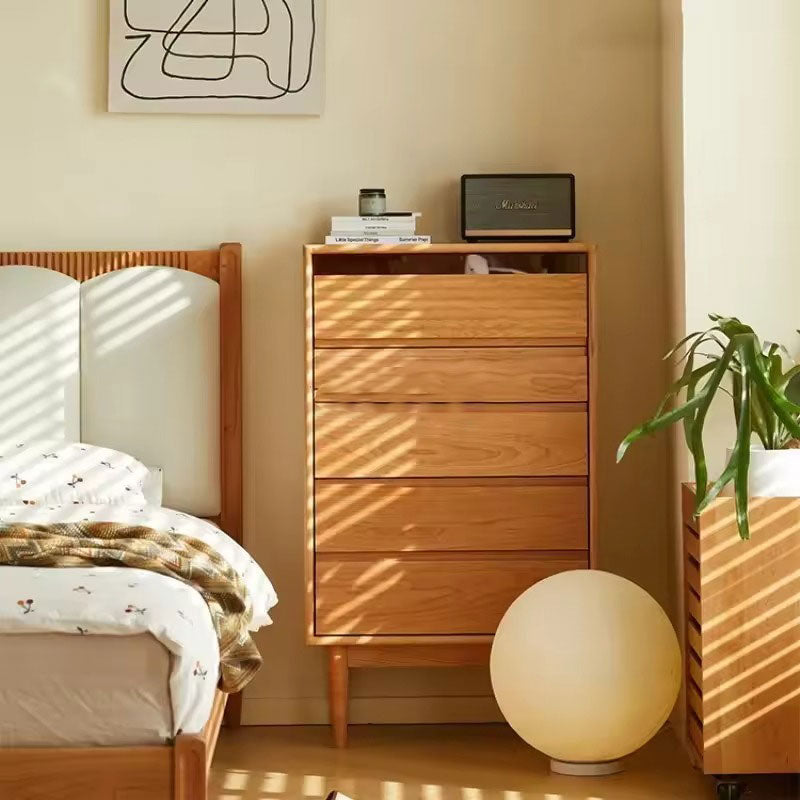 Mid-Century Modern Wooden 5-Drawer Dresser - Natural Oak Finish Storage Cabinet