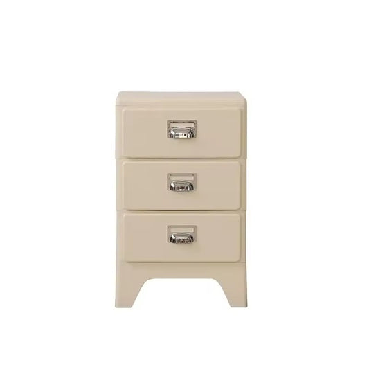 Modern Minimalist 3-Drawer Nightstand - Cream White Bedside Table with Chrome Handles