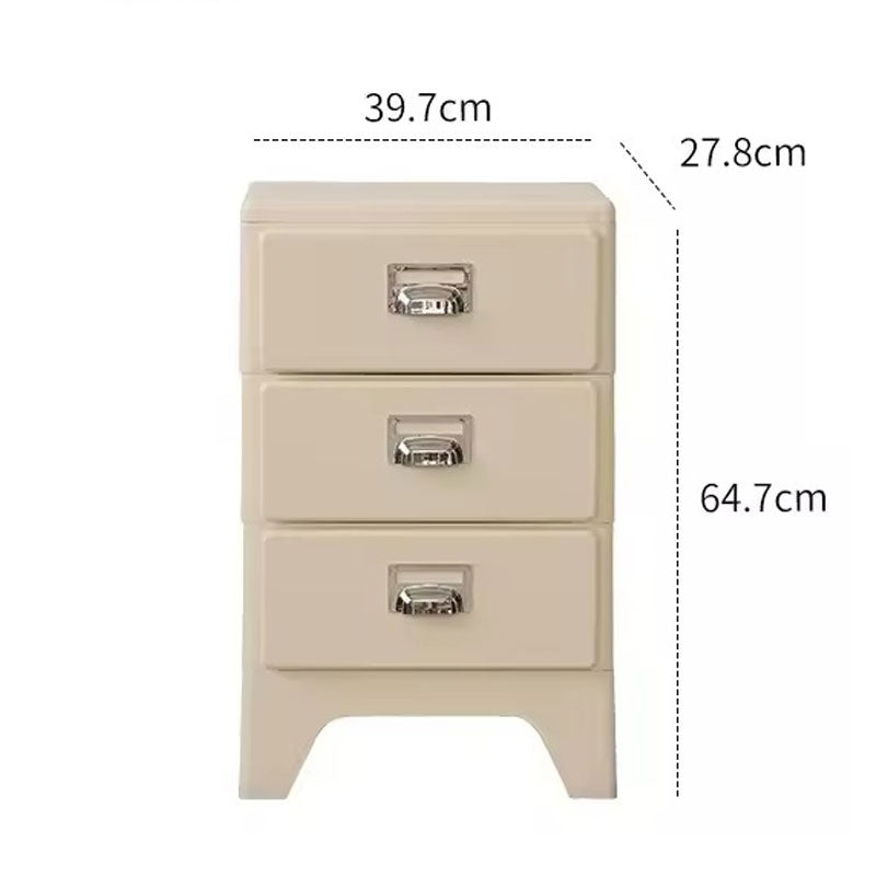 Modern Minimalist 3-Drawer Nightstand - Cream White Bedside Table with Chrome Handles