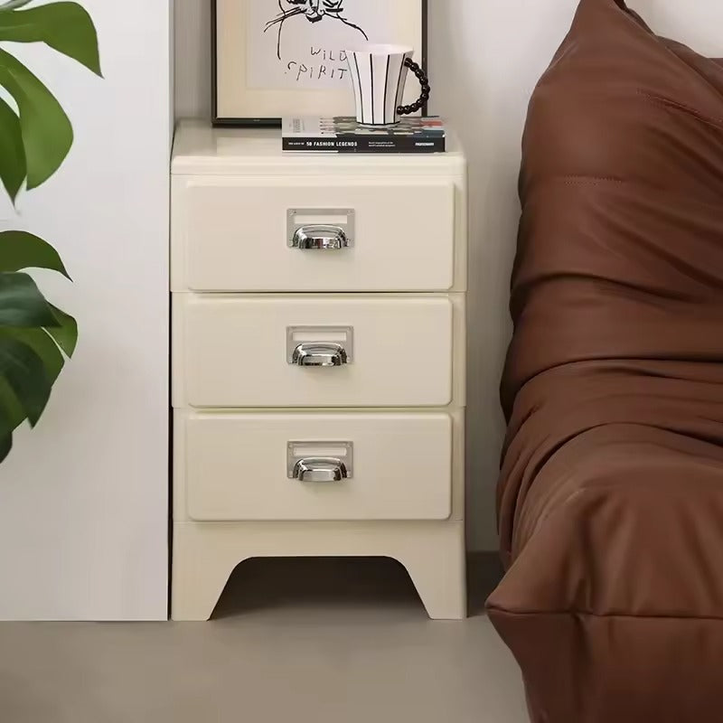 Modern Minimalist 3-Drawer Nightstand - Cream White Bedside Table with Chrome Handles