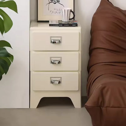 Modern Minimalist 3-Drawer Nightstand - Cream White Bedside Table with Chrome Handles