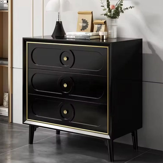 Luxury Black 3-Drawer Dresser - Elegant Storage Cabinet with Gold Accents