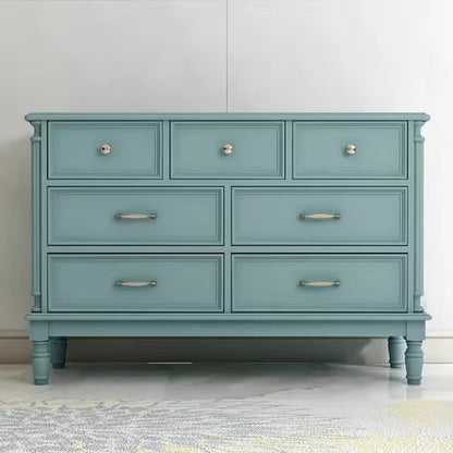 Vintage Blue 7-Drawer Dresser - Elegant Wooden Storage Cabinet with Gold Handles