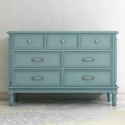 Vintage Blue 7-Drawer Dresser - Elegant Wooden Storage Cabinet with Gold Handles