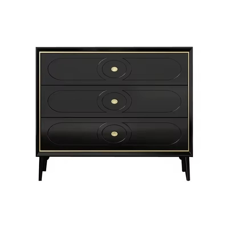 Luxury Black 3-Drawer Dresser - Elegant Storage Cabinet with Gold Accents