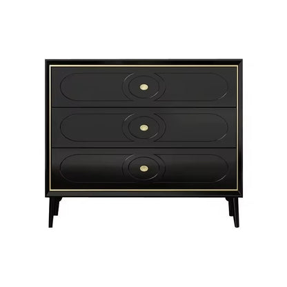 Luxury Black 3-Drawer Dresser - Elegant Storage Cabinet with Gold Accents