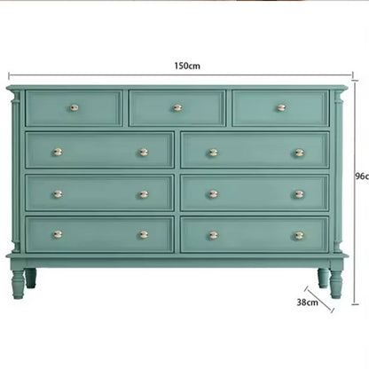 Vintage Blue 7-Drawer Dresser - Elegant Wooden Storage Cabinet with Gold Handles