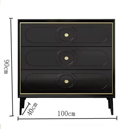Luxury Black 3-Drawer Dresser - Elegant Storage Cabinet with Gold Accents
