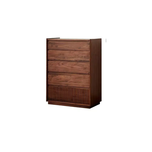Mid-Century Modern Wooden 5-Drawer Dresser - Walnut Finish Storage Cabinet