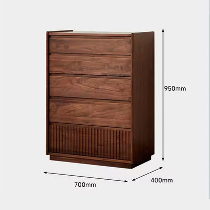 Mid-Century Modern Wooden 5-Drawer Dresser - Walnut Finish Storage Cabinet