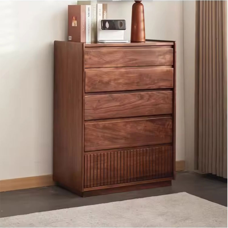 Mid-Century Modern Wooden 5-Drawer Dresser - Walnut Finish Storage Cabinet
